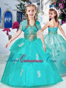 Fashionable Halter Top Turquoise Little Girl Pageant Dresses with Appliques