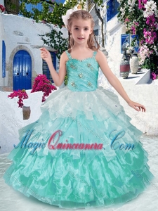 Luxurious Straps Ball Gown Little Girl Pageant Dresses with Ruffled Layers