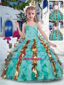 Top Selling Straps Little Girl Pageant Dresses with Beading and Ruffles
