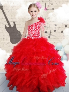 2016 Popular Beading and Ruffles Little Girl Pageant Dresses in Red