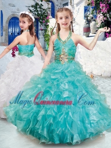 2016 Top Selling Halter Top Little Girl Pageant Dresses with Beading and Ruffles