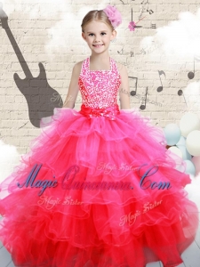 Beautiful Halter Top Hot Pink Little Girl Pageant Dresses with Beading