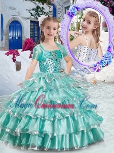 Classical Ball Gown Apple Green Little Girl Pageant Dresses with Ruffled Layers