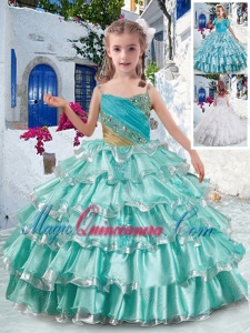 Elegant Spaghetti Straps Little Girl Pageant Dresses with Ruffled Layers and Beading