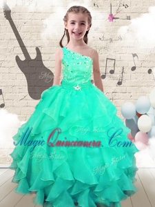 Modest Ball Gown One Shoulder Little Girl Pageant Dresses with Beading