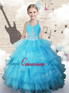 Pretty Halter Top Little Girl Pageant Dresses with Beading and Ruffled Layers
