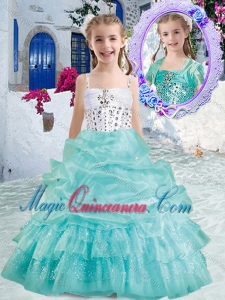 Romantic Spaghetti Straps Little Girl Pageant Dresses with Beading and Bubles