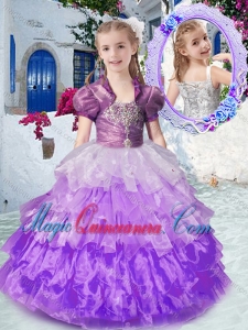 2016 Gorgeous Straps Little Girl Pageant Dresses with Ruffled Layers and Beading