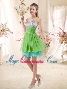 2016 Affordable Sweetheart Short Dama Dresses with Sequins and Belt