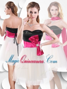 2016 Perfect Short White and Black Dama Dress with Bowknot