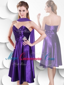 Afforable Empire Sweetheart Elastic Woven Satin Dama Dress with Beading and Ruching