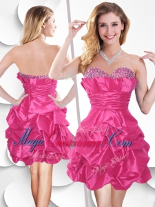 Afforable Hot Pink Taffeta Dama Dress with Beading and Bubles