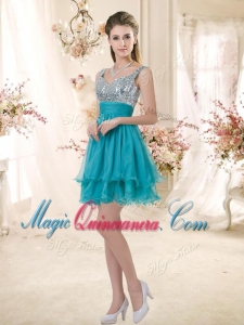 Afforable Straps Short Sequins Dama Dresses in Teal