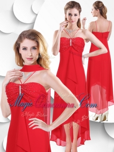 BDiscount Spaghetti Straps High Low Red Dama Dress with Beading