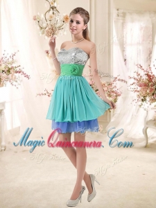 New Arrival Short Multi Color Dama Dresses with Sequins and Hand Made Flowers