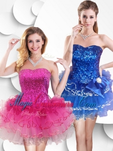 New Arrival Short Strapless Dama Dress with Sequins and Ruffles