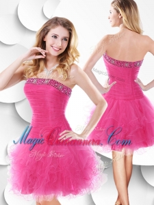 New Arrival Strapless Hot Pink Dama Dress with Beading and Ruffles
