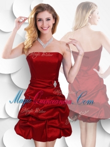 New Arrival Strapless Taffeta Wine Red Dama Dress with Bubles