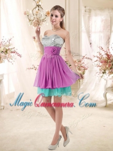 New Arrival Sweetheart Sequins and Belt Dama Dresses in Multi Color