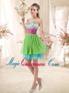 New Arrival Sweetheart Short Dama Dresses with Sequins and Belt