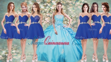 Fashionable Applique Aqua Blue Quinceanera Dress and Short Blue Dama Dresses