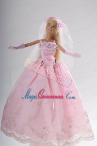 Hand Made Flower Embroidery Princess Party Clothes Barbie Doll Dress