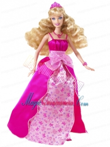 Bowknot Printing and Satin Princess Barbie Doll Dress