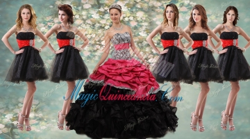 Pretty Zebra Ruffled Red and Black Quinceanera Dress and Beaded Short Dama Dresses