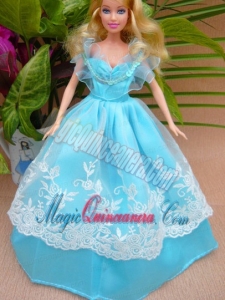 Baby Blue and Off The Shoulder Ball Gown for Barbie Doll