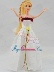 Elegant White Gown With Hand Made Flowers Party Clothes Fashion Dress for Noble Barbie