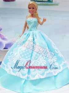 Embroidery Baby Blue For Princess Barbie Doll Dress