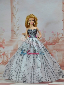 Grey Organza and Appliques Made To Fit the Barbie Doll