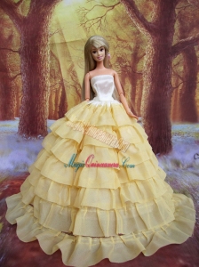 Light Yellow and Ruffled Layers for Barbie Doll Dress