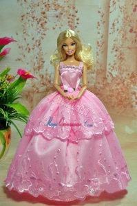Lovely Baby Pink Straps Applqiues Party Clothes Fashion Dress for Noble Barbie