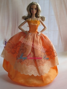 Lovely Handmade Orange Beading Ball Gown Barbie Doll Dress