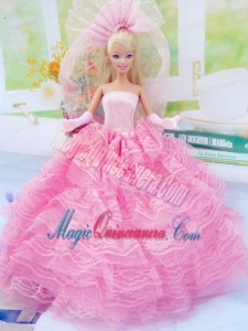 New Fashion Ball Gown Pink Dress Gown for Barbie Doll