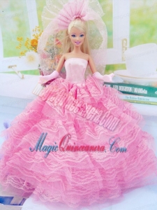 New Fashion Ball Gown Pink Dress Gown for Barbie Doll