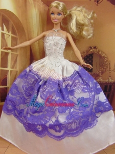 New Fashion Ball Gown White and Purple Dress Gown For Barbie Doll