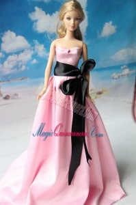 Rose Pink Party Dress With Sash For Barbie Doll Dress