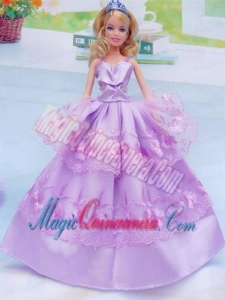 Taffeta and Embroidery For Lilac Barbie Doll Dress