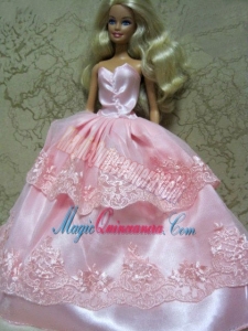 Beautiful Pink Handmade Dress With Lace Dress for Noble Barbie