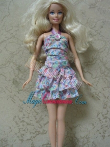 Beautiful Printing Short Colorful Barbie Doll Dress