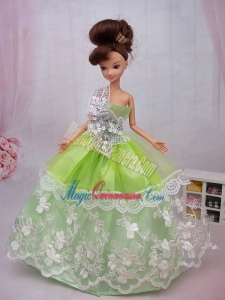 Exclusive Embroidery Ball Gown Organza Dress For Nobel Barbie
