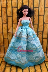 Fashionable Teal Party Dress For Noble Barbie With Lace