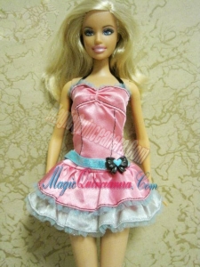 Pretty Bow Short Pink Barbie Doll Dress