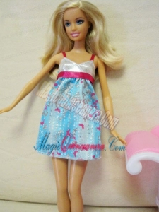 Beaded Ombre Color Dress With Straps Mini-length Barbie Doll Dress