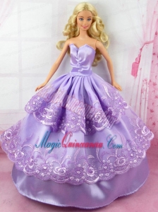 Beautiful Lilac Gown With Embroidery Made to Fit the Barbie Doll