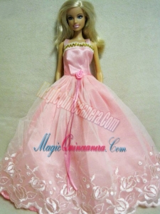 Beautiful Pink Dress With Embroidery Dress For Barbie Doll