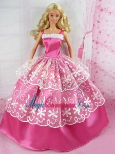 Beautiful Pink Gown With Embroidery For Barbie Doll