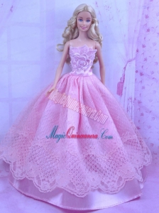 Beautiful Pink Princess Dress With Lace Made To Fit the Barbie Doll